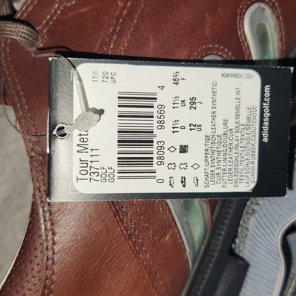 Adidas new Tour metal brown leather golf shoes sz11.5 - Picture 6 of 6